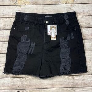 Boohoo Black Distressed Denim Jean Cutoff Shorts Womens 12 New